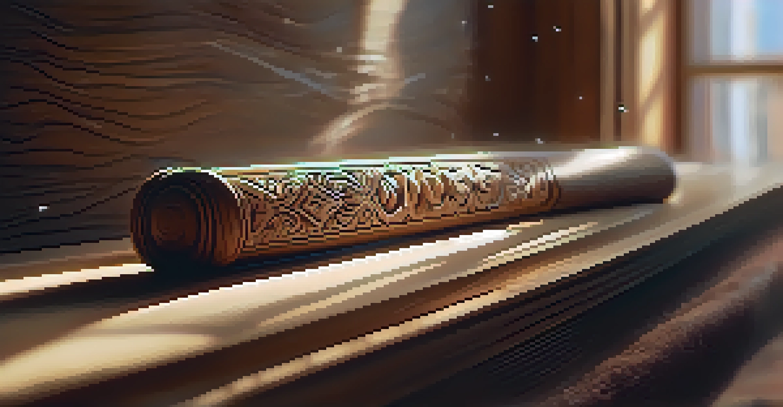 A close-up of a wooden carving being cleaned with a soft cloth, showing the intricate texture and dust illuminated by sunlight.