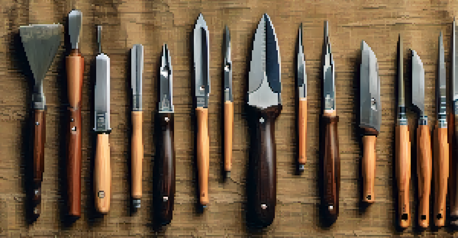 A close-up of a wood carving tool kit with chisels and a mallet on a burlap background.