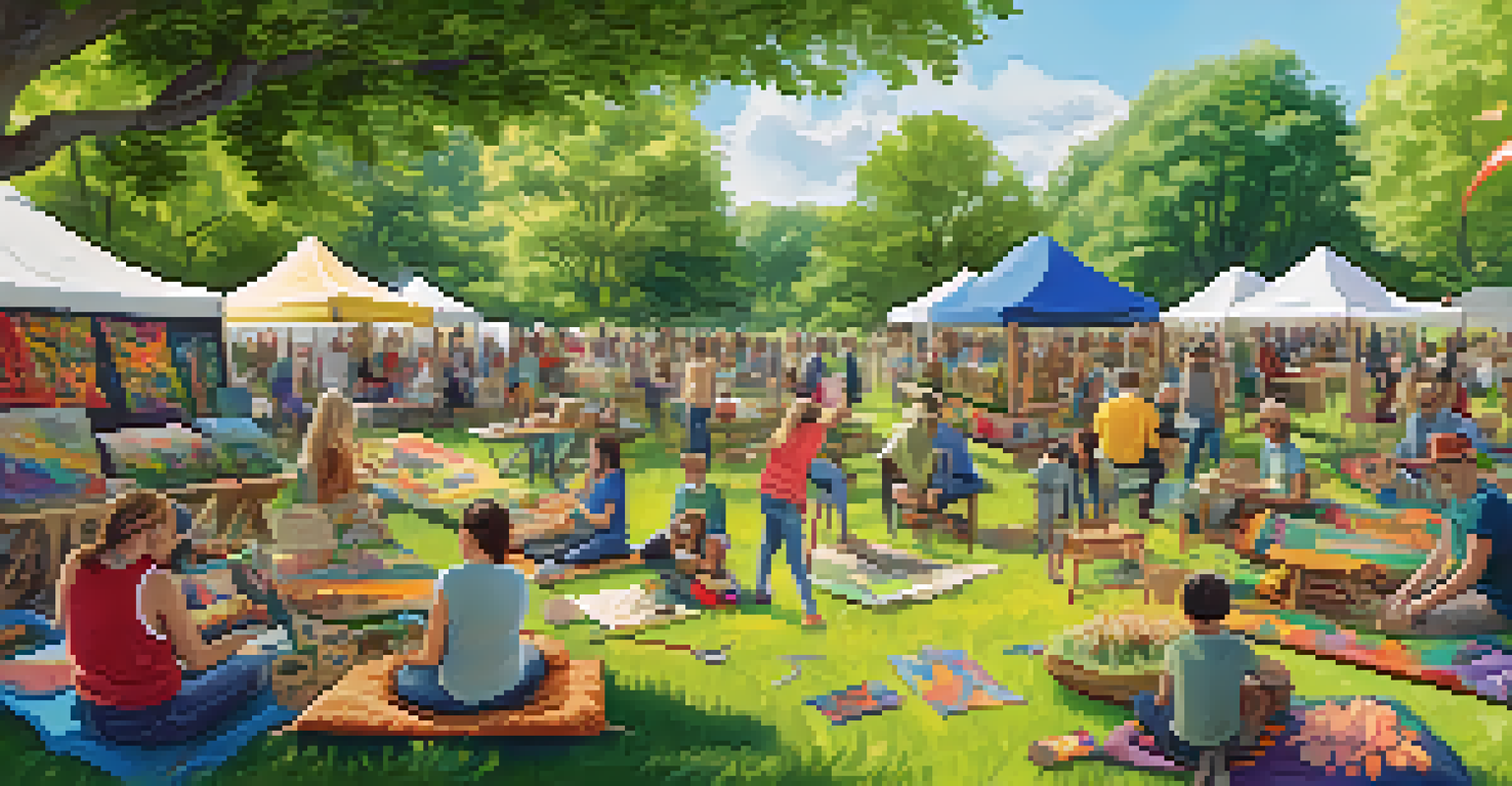 A community carving event in a park, with participants of various ages crafting together, surrounded by nature.