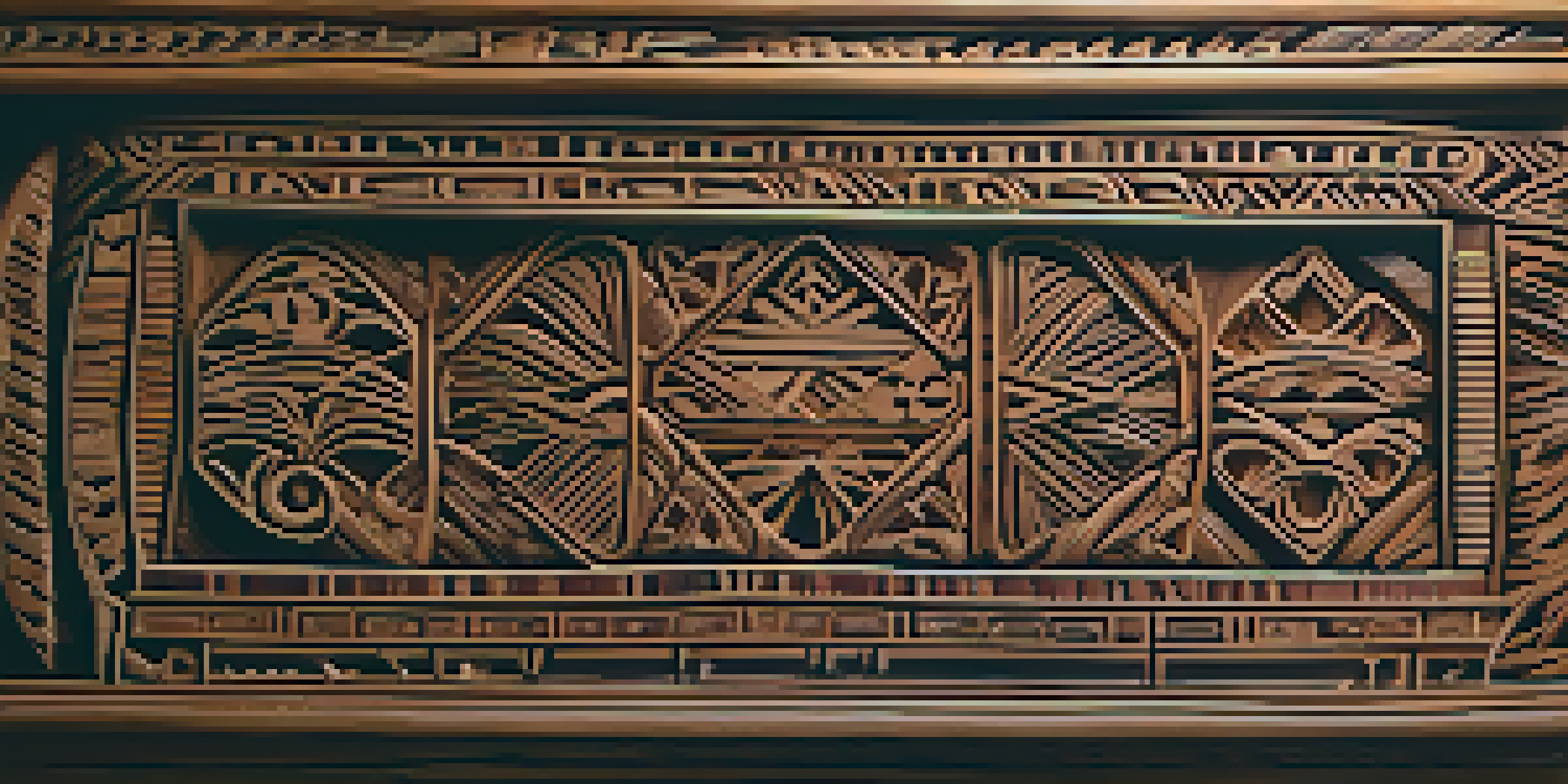 A detailed view of an indigenous cultural carving with intricate patterns and textures, illuminated by soft natural light.