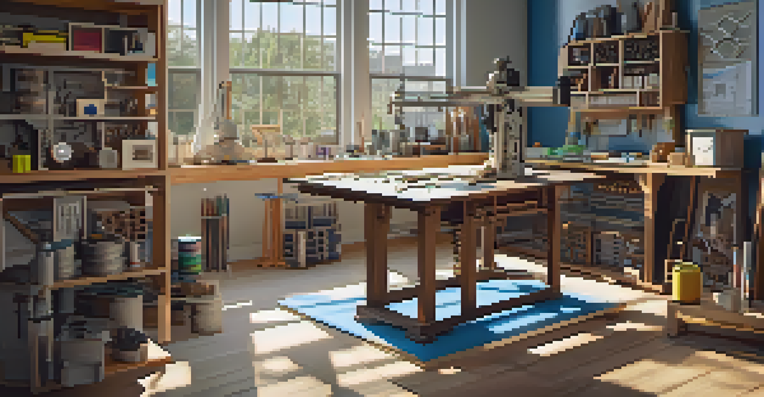 A creative workspace showing a 3D modeling tool and a cutting machine, featuring a partially carved wooden piece.