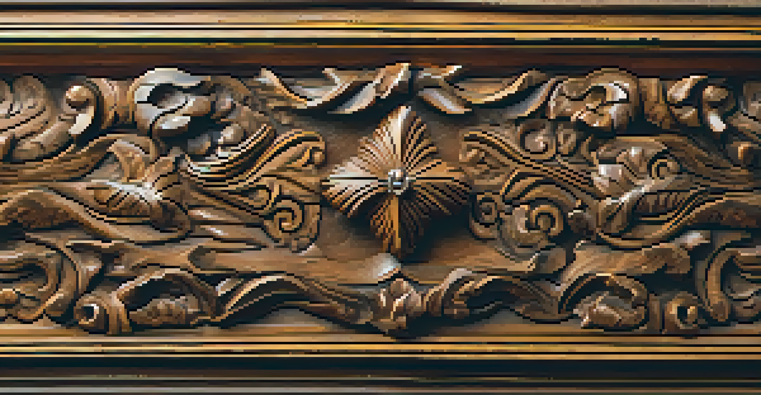 Close-up of an antique wooden sculpture with rich patina and intricate details.
