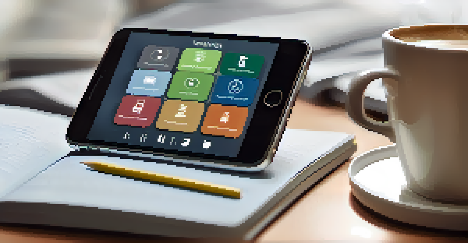 A smartphone showing an online learning app beside a cup of coffee in a cozy study space.