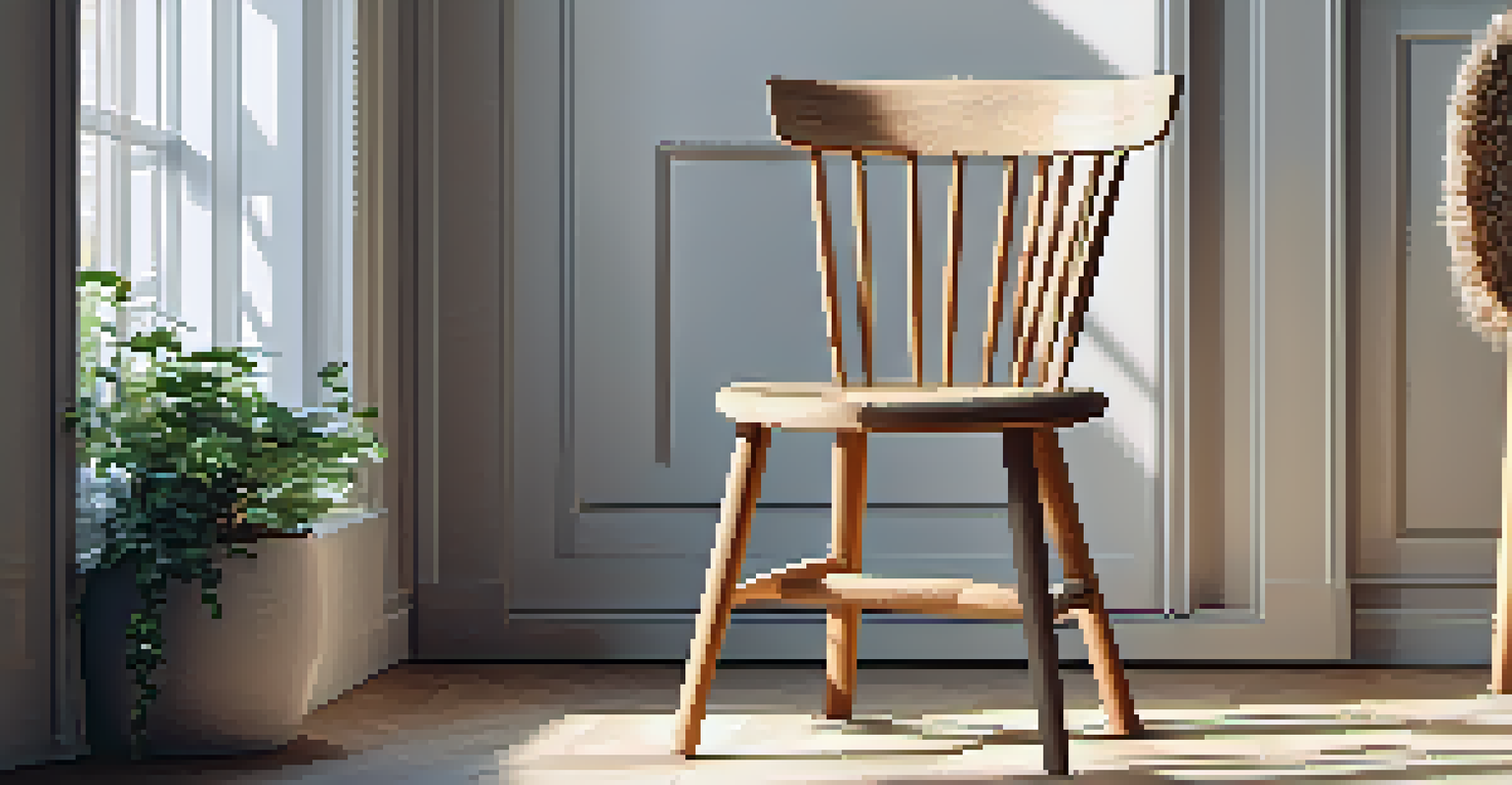 A carved Scandinavian wooden chair in a sunlit room, showcasing minimalist design and natural elements.