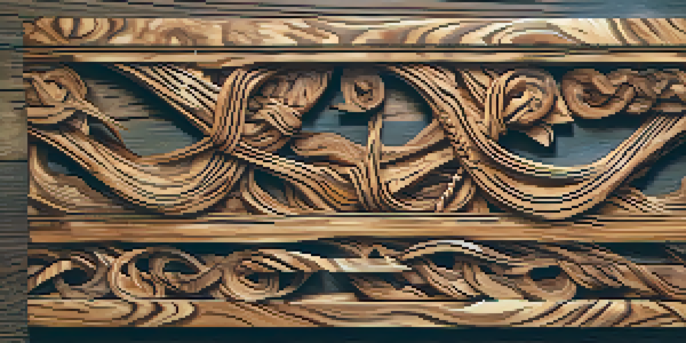 A detailed view of beautifully carved recycled wood with visible knots and grains, illuminated by soft natural light.