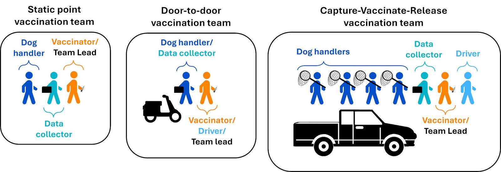 Figure 2 - Example vaccination team structures showing that each person in the team has a clearly defined role.