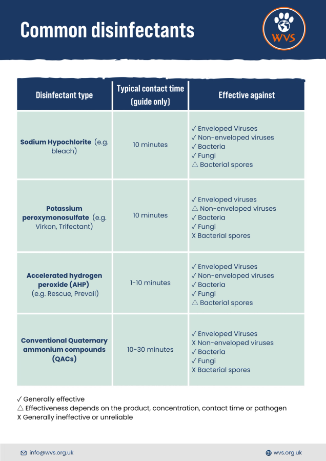 Table of common disinfectants