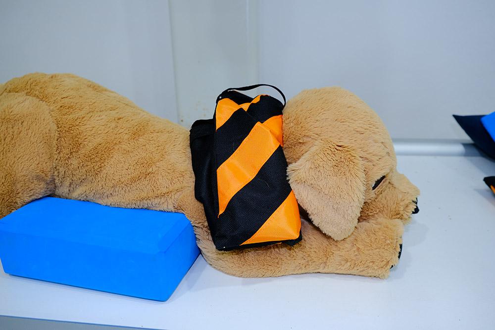 Figure 3 — Sandbag has been placed over patient's neck.