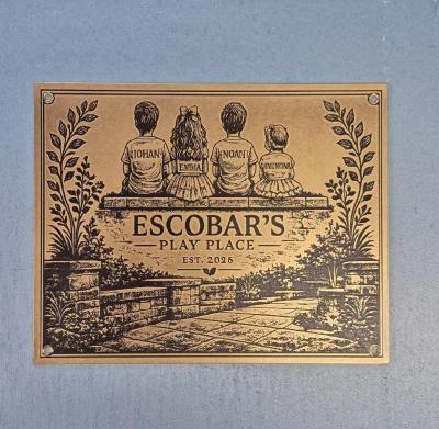 Custom Antique Brass Decorative Family Plaque with Illustration