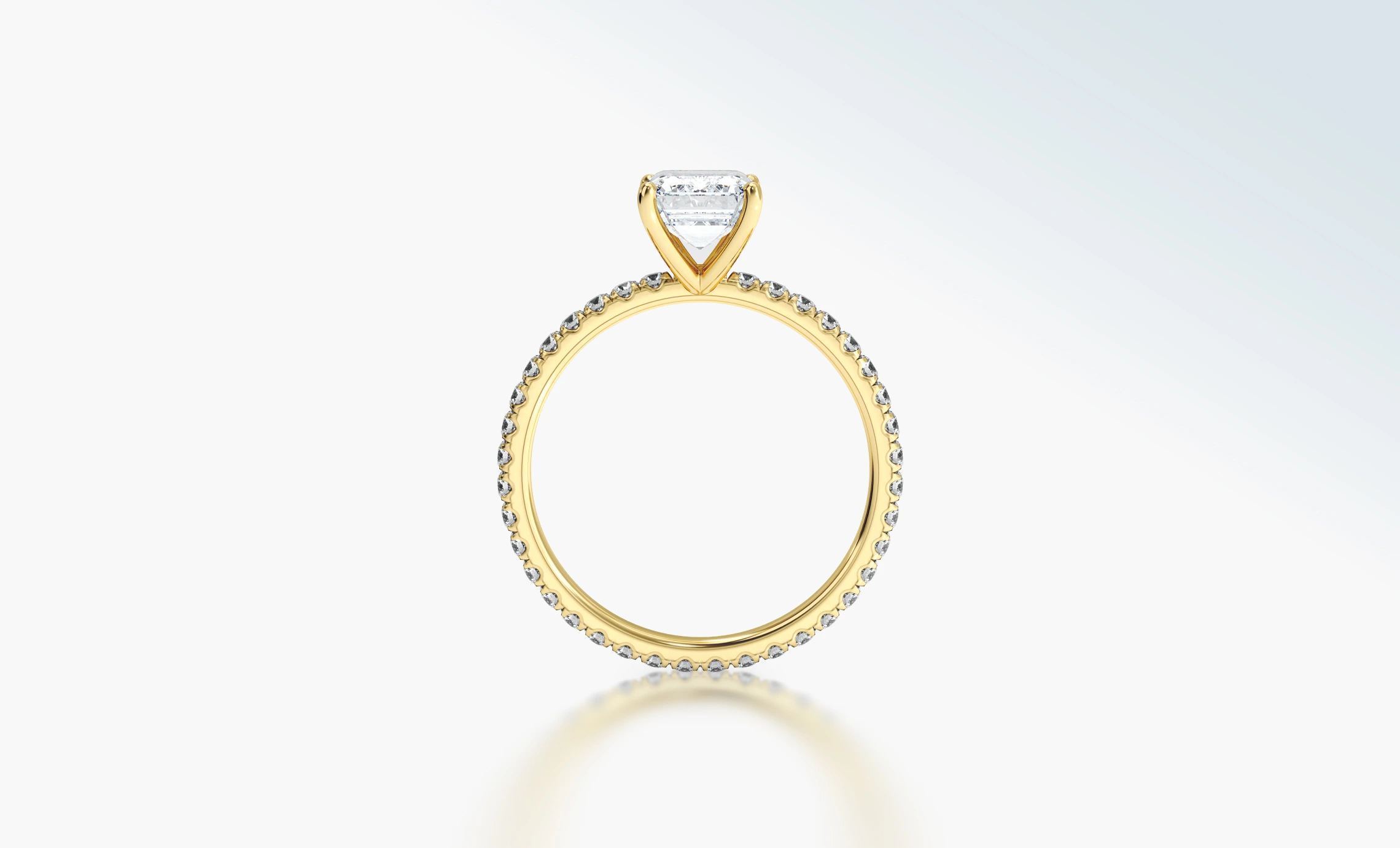 Profile view of a gold diamond engagement ring