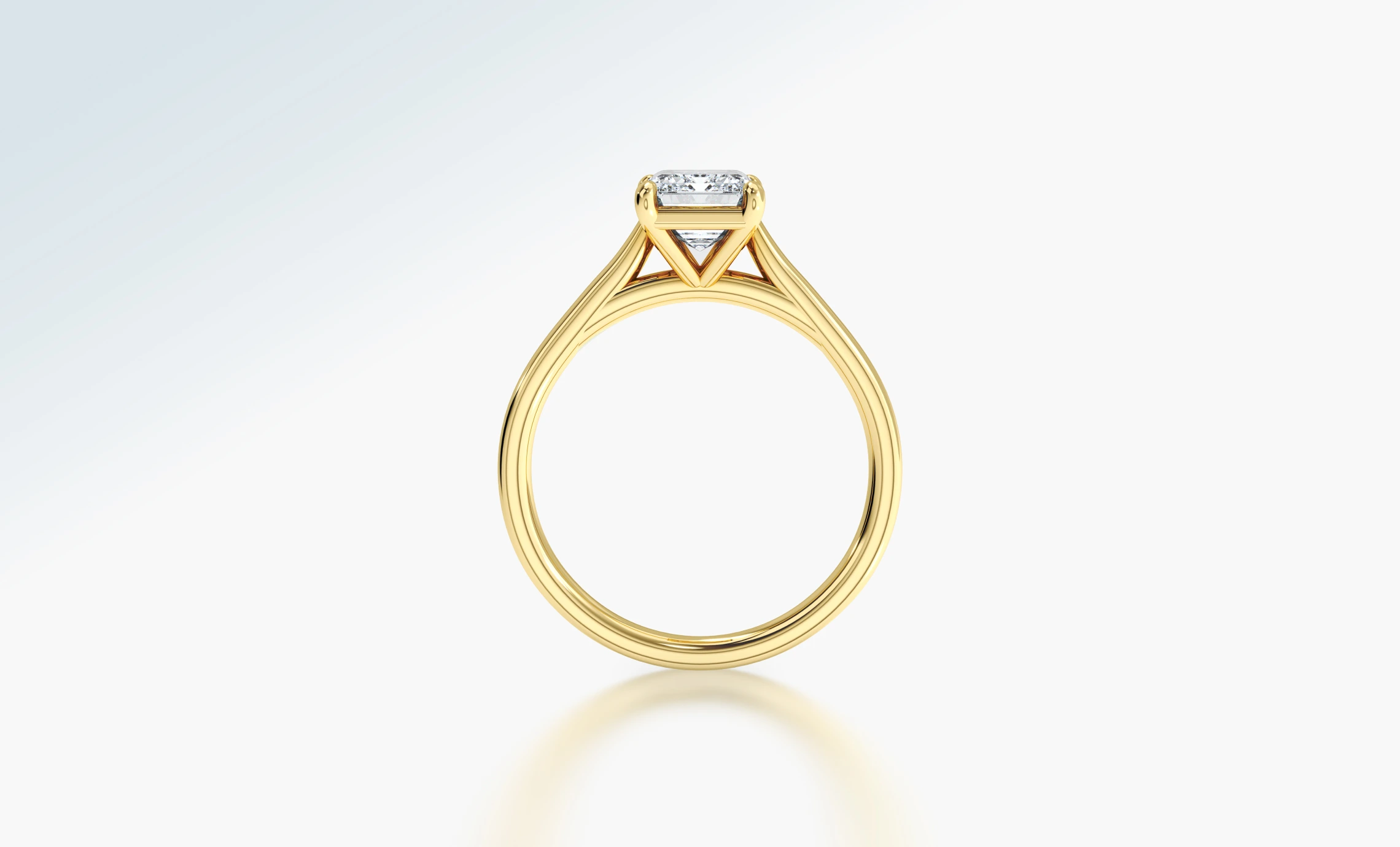 Profile view of a gold diamond engagement ring