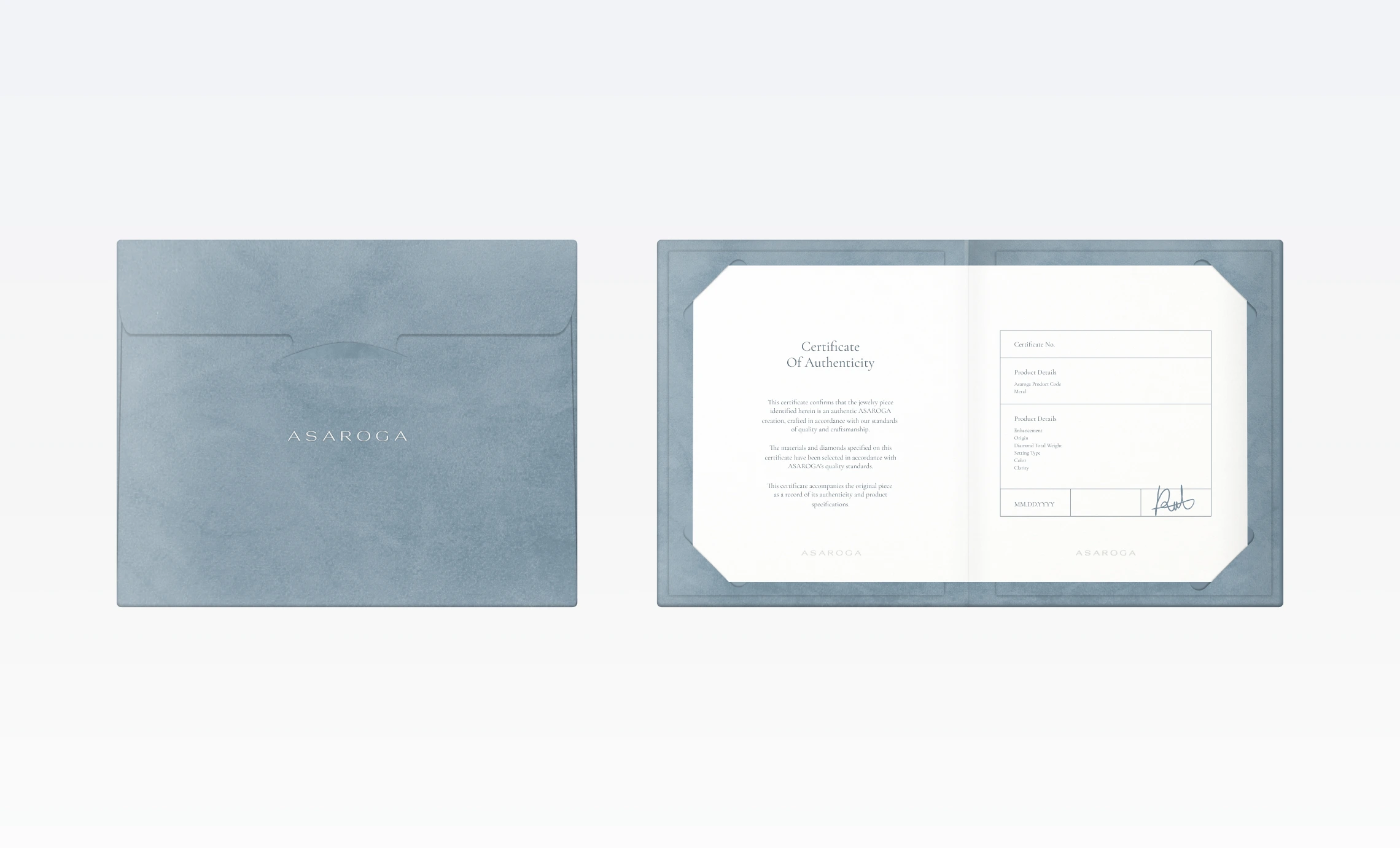 ASAROGA Certificate of Authenticity shown open beside its presentation cover