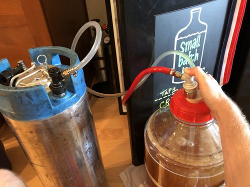 transferring beer 1 into a keg with pressure