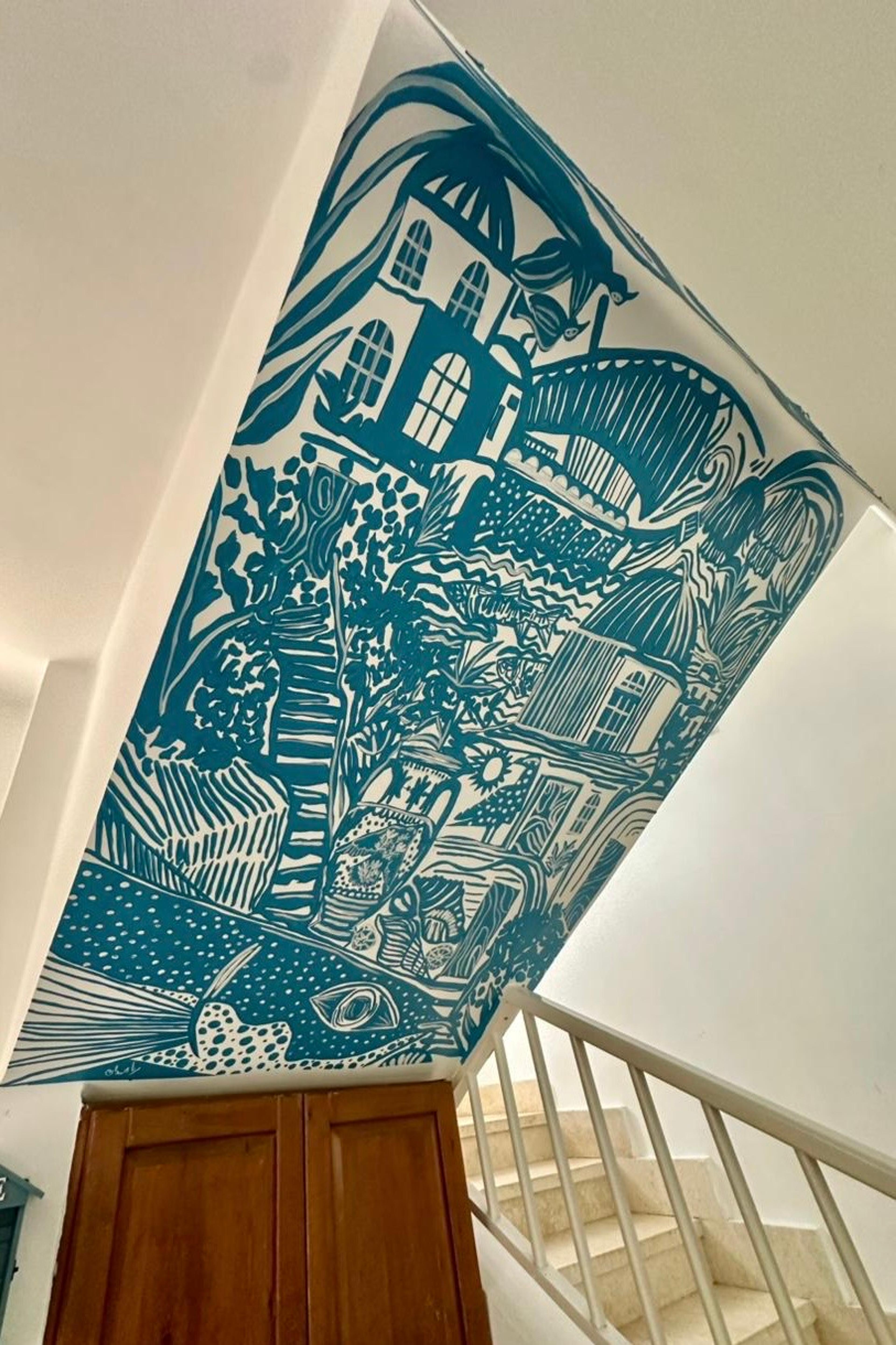 Santorini themed mural for beach house