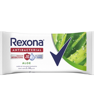 Envase de Jabón Antibacterial Rexona Aloe pack de 3 unidades de 90 gramos