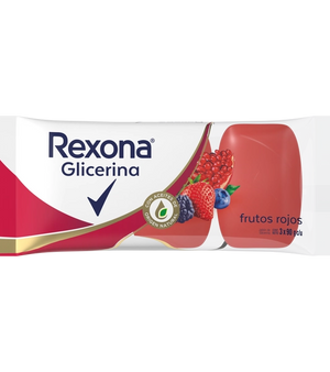 Envase de pack de 3 unidades de Jabón de Glicerina Rexona Frutos Rojos 