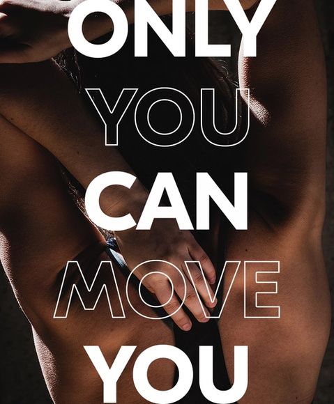 A women stretching her arm behind her back with the words you can move across the image
