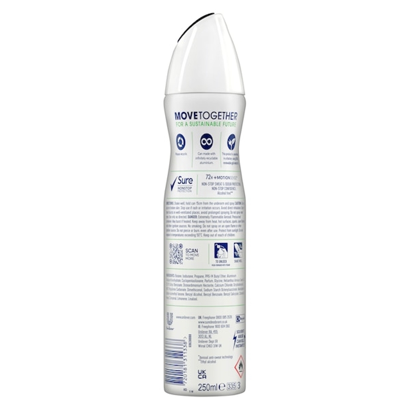 Sure Nonstop Freesia and Waterlily 250ml Back of pack 