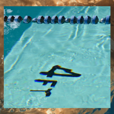 an image of a swimming pool looking through the water at the depth indicator 