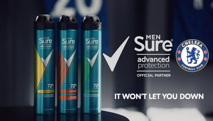 Sure men's advanced protection deodorant - official partner of Chelsea football club
