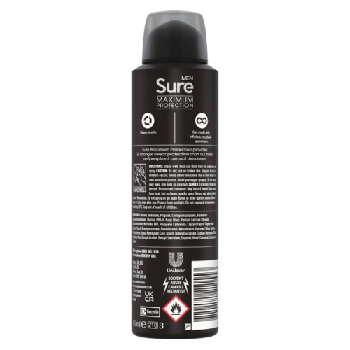 Sure Sport Active Maximum Protection Spray Back of pack shot