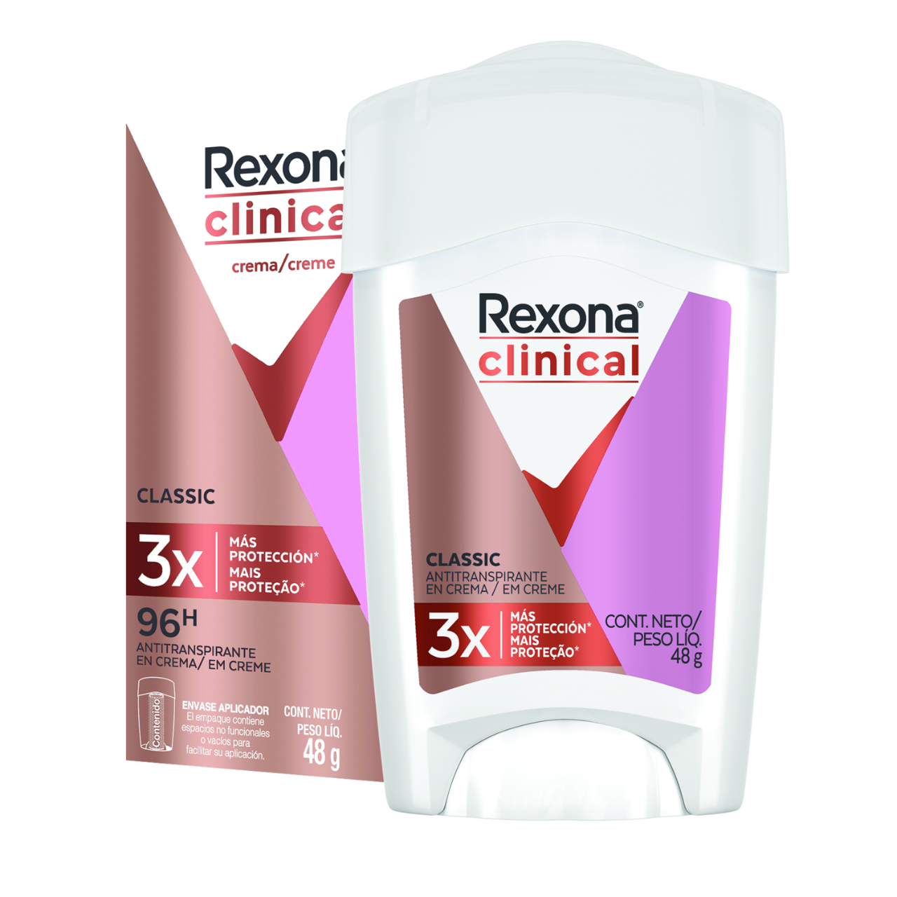 Antitranspirante Rexona® Clinical Expert Classic Crema 48g Para Mujer