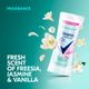 Fragrance : fresh scent of freesia, jasmine and vanilla