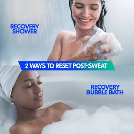 Two women washing demonstrating to ways to reset post sweat - recovery shower and recovery bubble bath