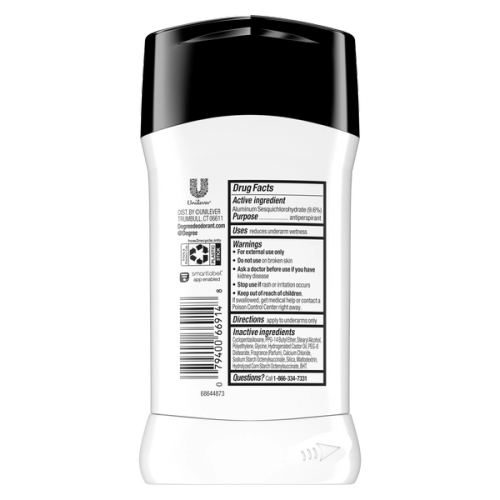 UltraClear Black+White Fresh Antiperspirant Deodorant Stick back pack shot