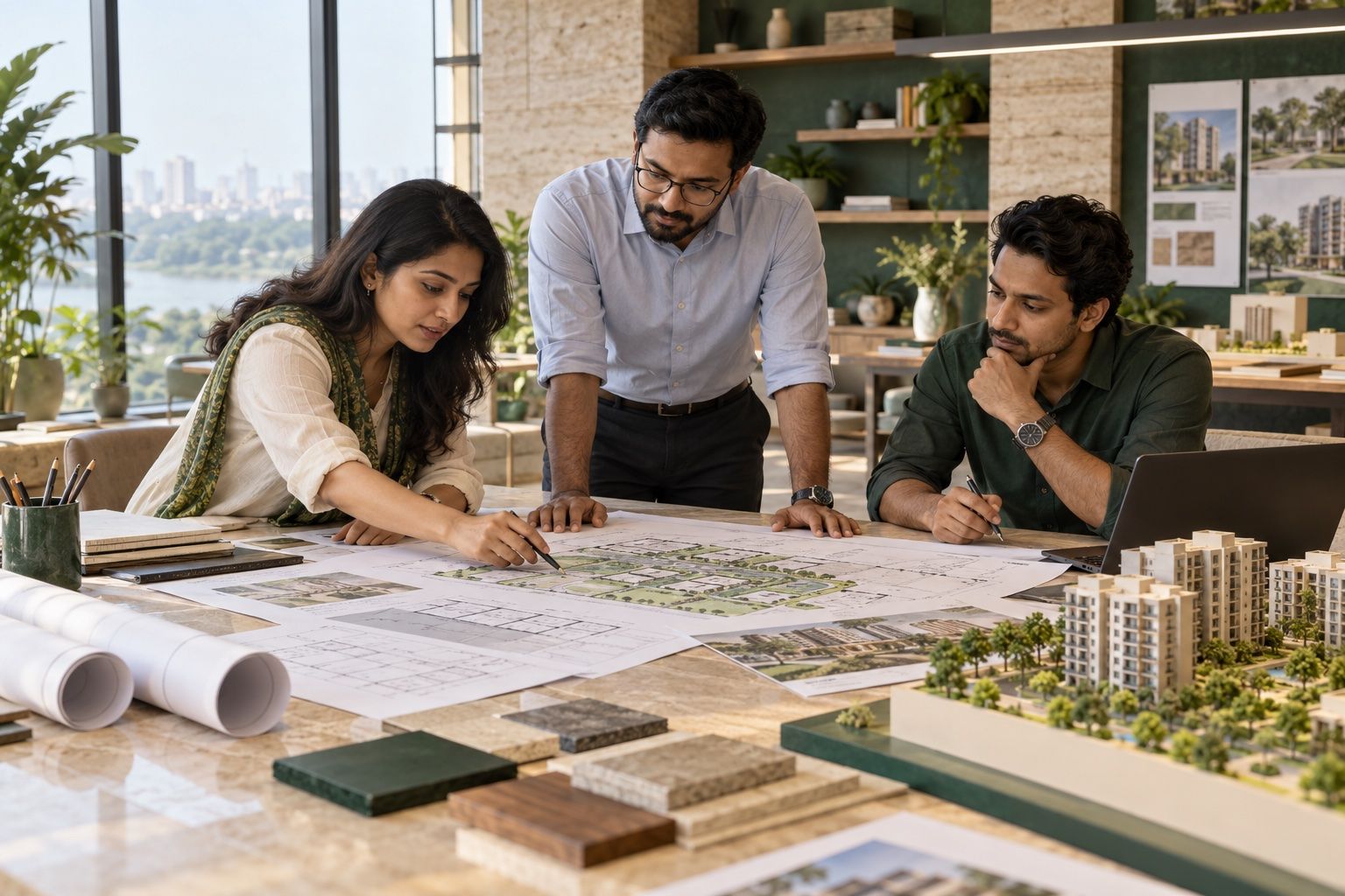 Design team discussing residential layouts