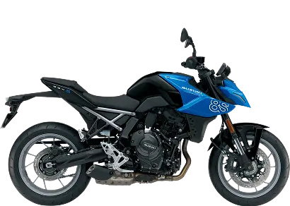 Motocicleta Suzuki GSX-8S azul vista de perfil sobre fondo transparente