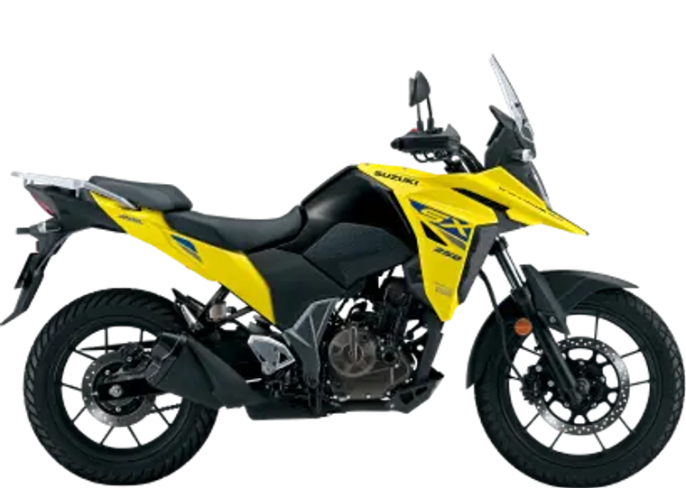 Motocicleta Suzuki V-Strom 250 amarilla vista de perfil