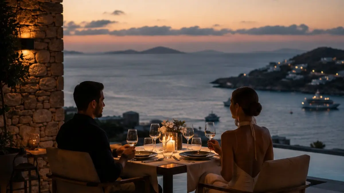 Romantic seaside dinner at sunset