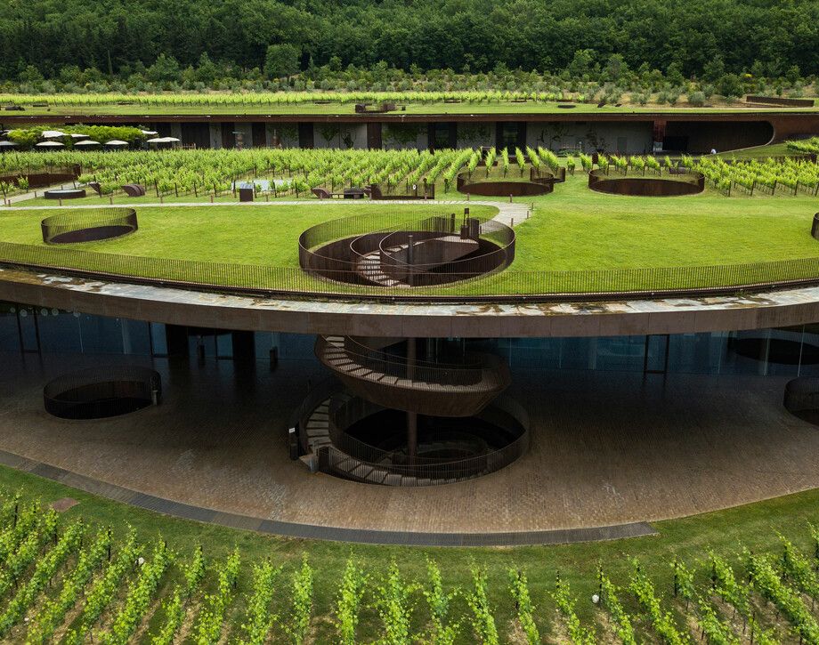 The dramatic subterranean architecture of Antinori nel Chianti Classico winery near Bargino