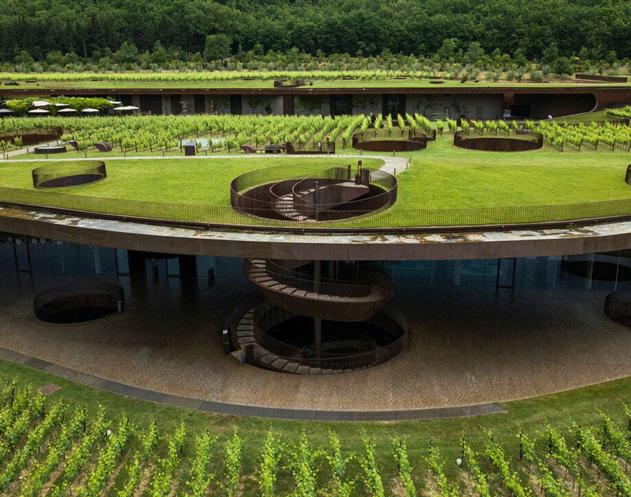 The dramatic subterranean architecture of Antinori nel Chianti Classico winery near Bargino