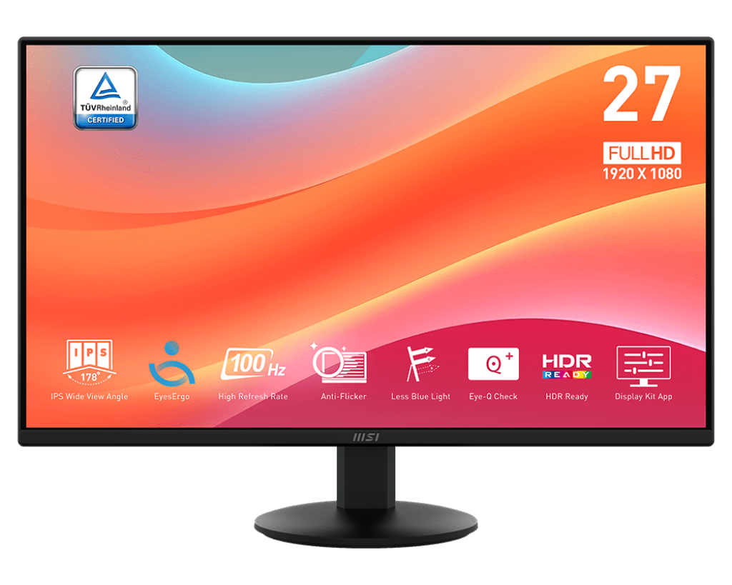 MSI PRO MP272L 27-Inch FHD Office Monitor - 1920 x 1080 IPS Panel, 4-Sided Frameless, 100 Hz Refresh Rate, Eye-Friendly Screen, Tilt-Adjustable - HDMI 1.4b, DP (1.2a)