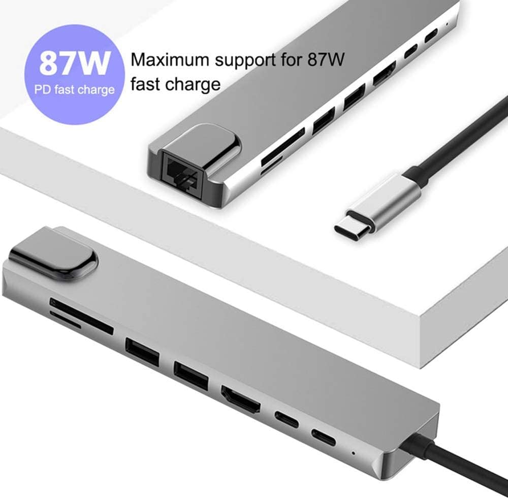 Type C to HDTV 8 in 1 Adapter HDMI PD 2 USB SD TF Rj45 4