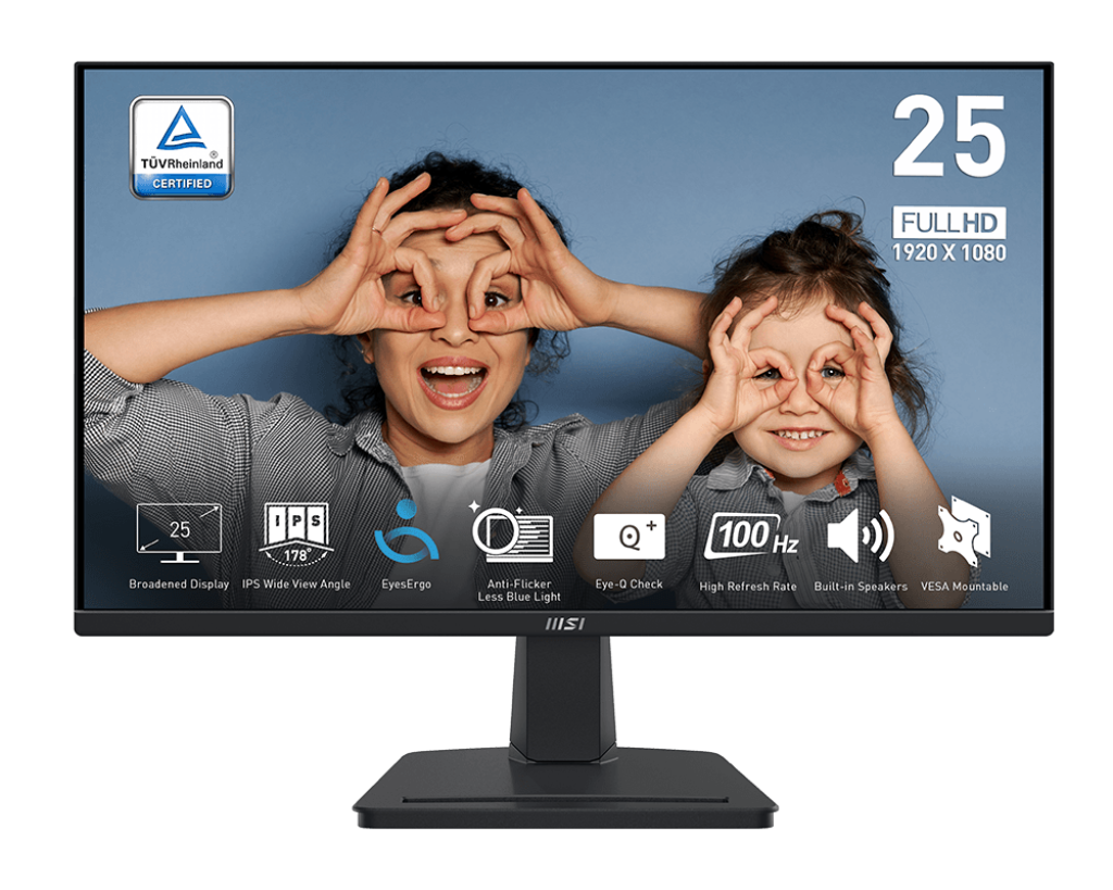MSI Pro MP251 24.5 IPS 1920 x 1080 FHD 100Hz Adaptive Sync HDMI VGA Port VESA Mount Tilt Speaker 1 ms Black