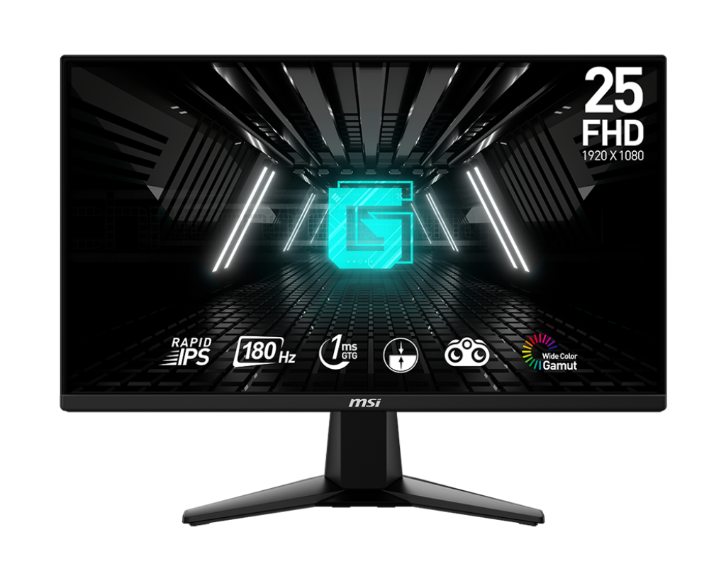 MSI G255F 25 inch, FHD 1920x1080, 180Hz Refresh rate, 1ms(GtG) response time Rapid IPS panel, Built with Adaptive-sync technology