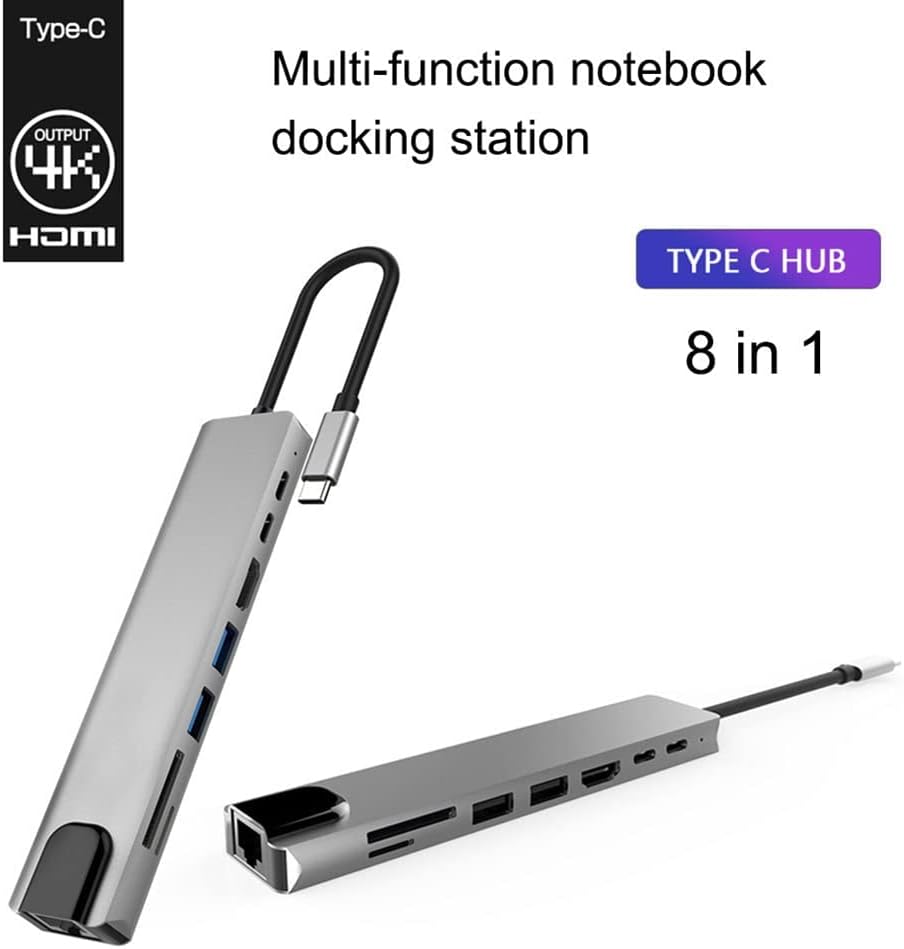 Type C to HDTV 8 in 1 Adapter HDMI PD 2 USB SD TF Rj45 7