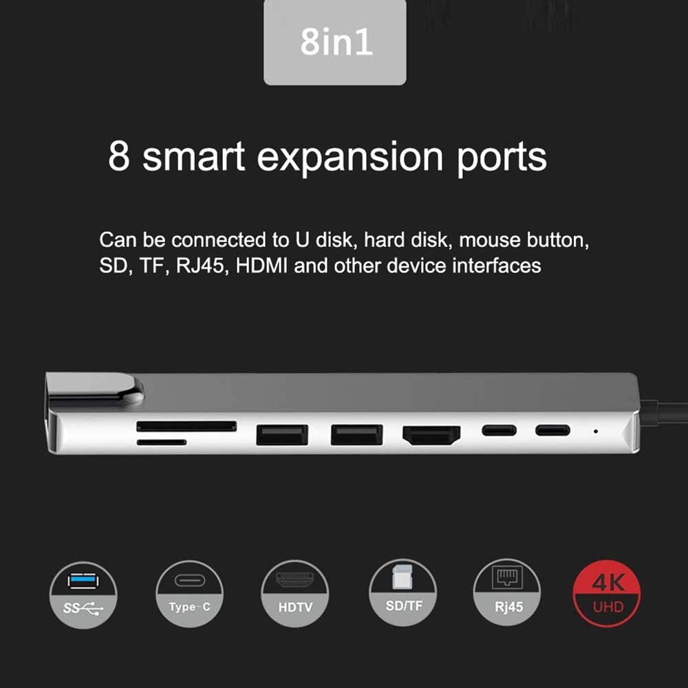 Type C to HDTV 8 in 1 Adapter HDMI PD 2 USB SD TF Rj45 8