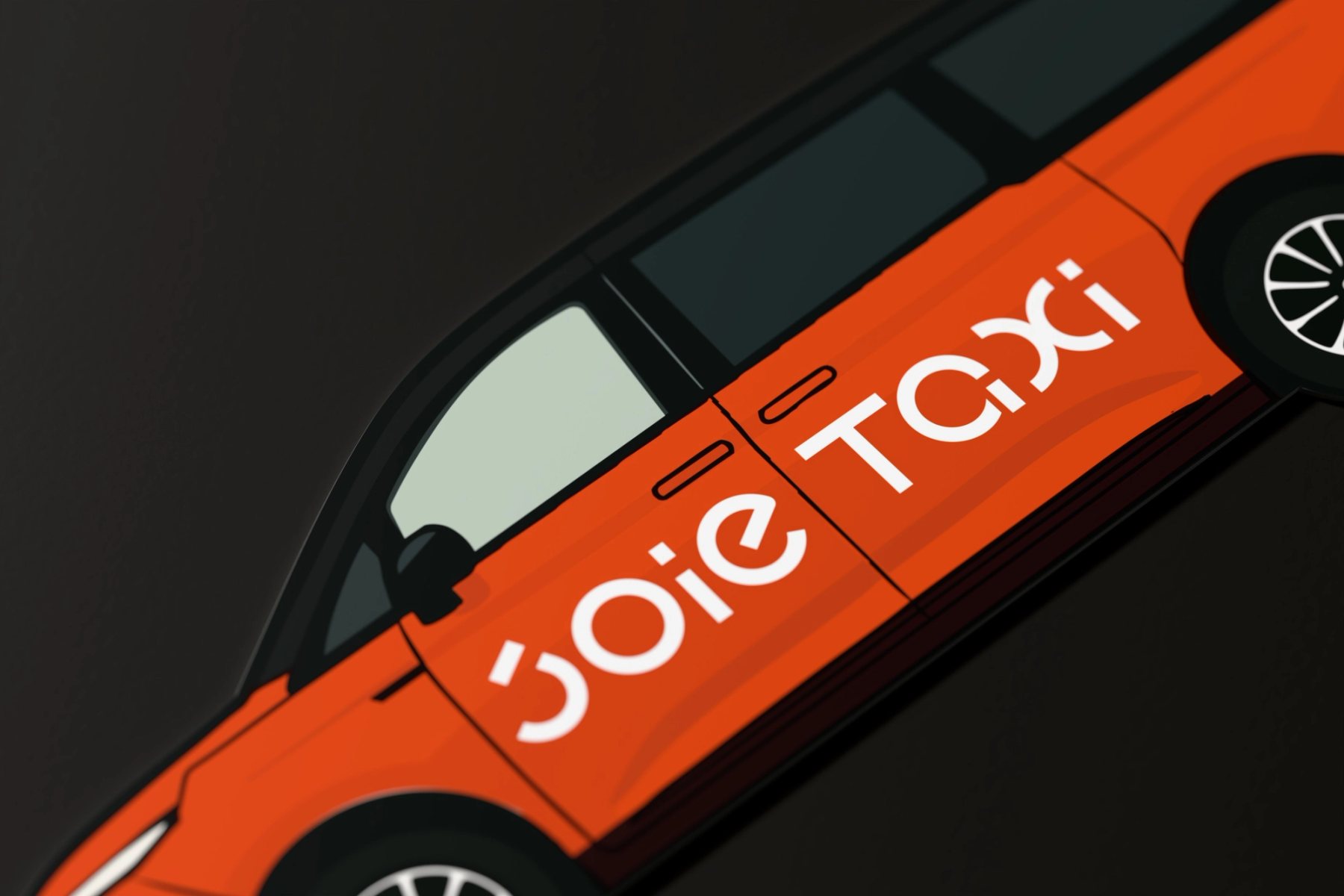 JOIE TAXI 車身字與車門線條近拍 / Close-up of the JOIE TAXI livery and door lines.