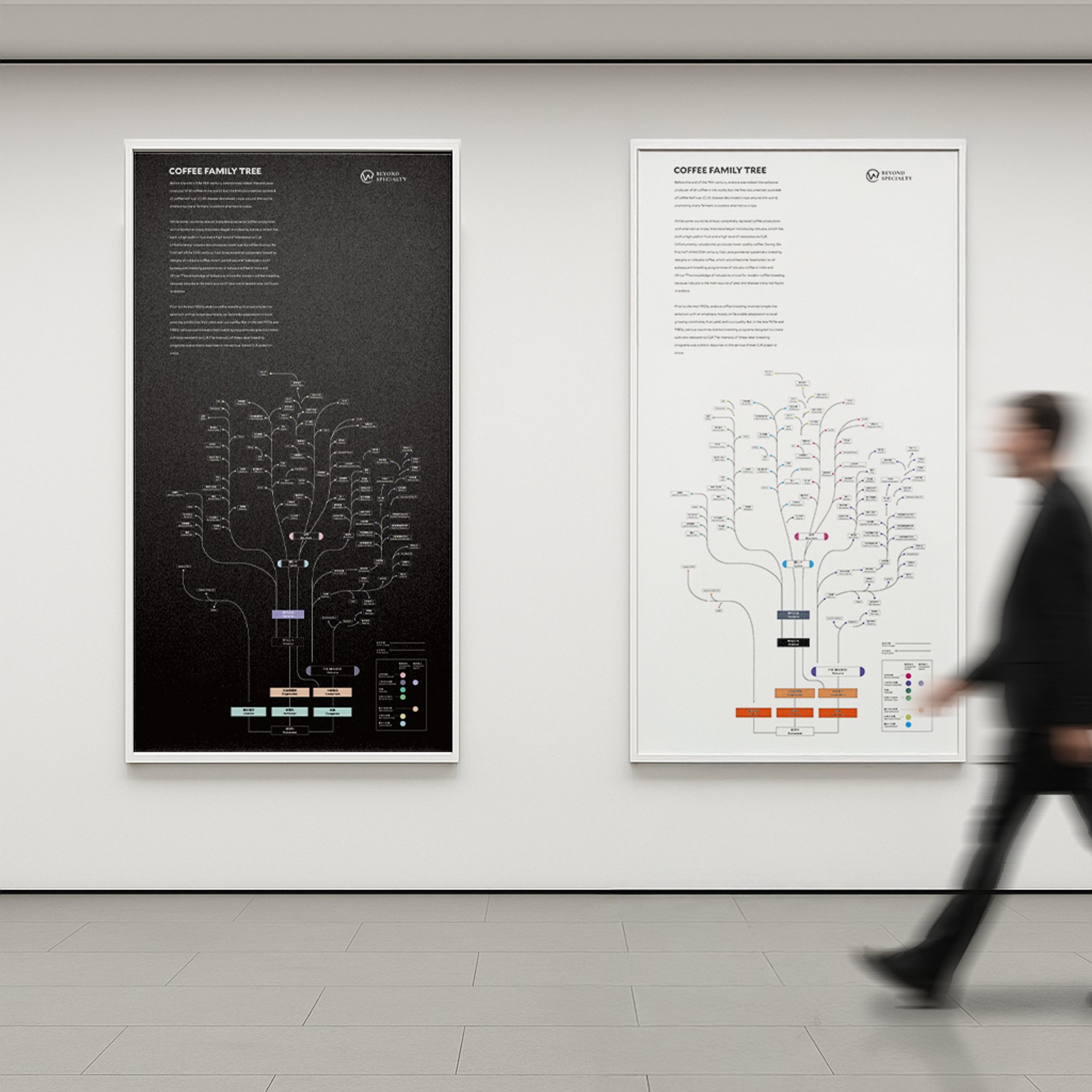 咖啡族譜掛畫設計：室內牆面展示情境
Coffee Family Tree Poster Design: interior wall display mockup