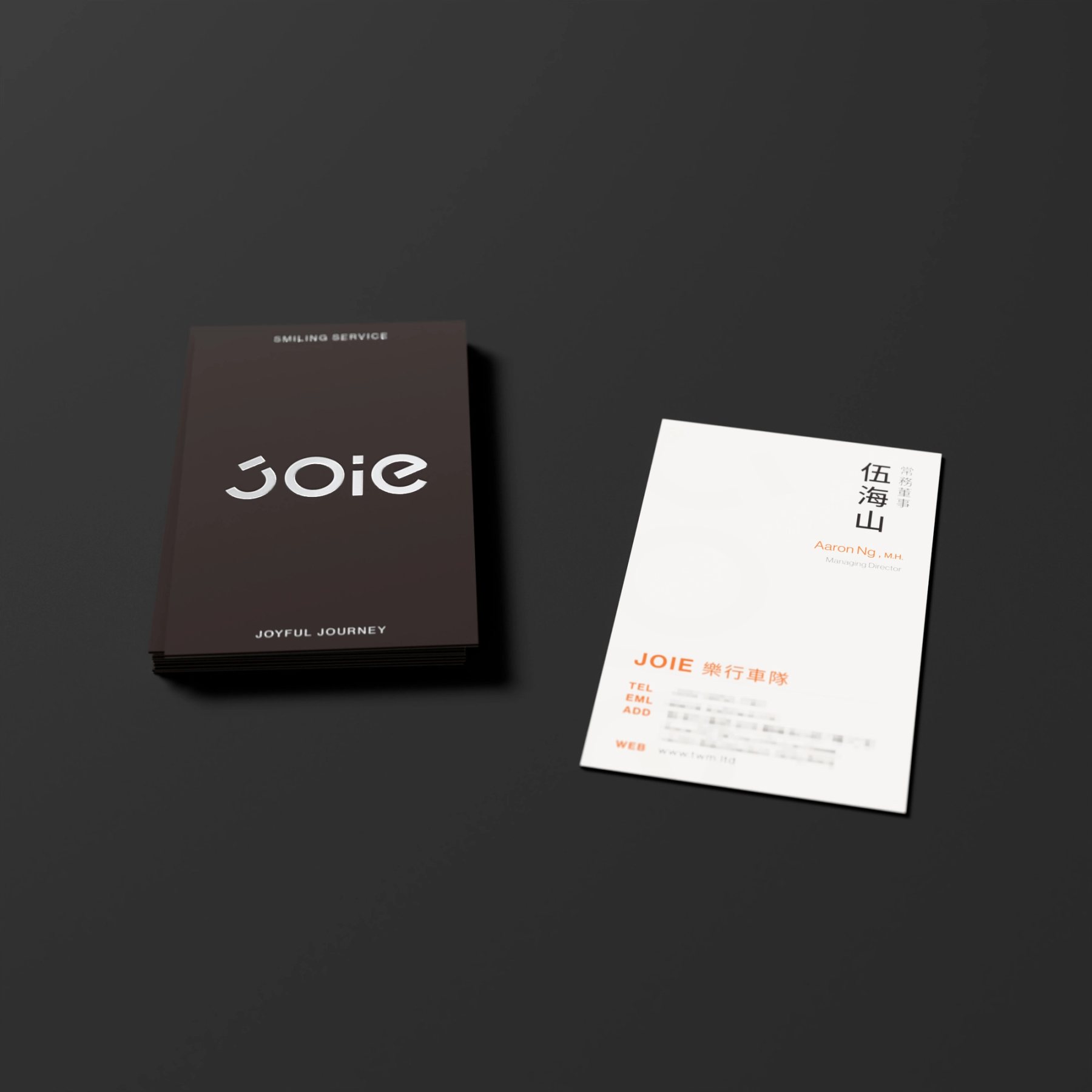 JOIE 商務款黑色識別面與白色資訊面的 3D 組合示意