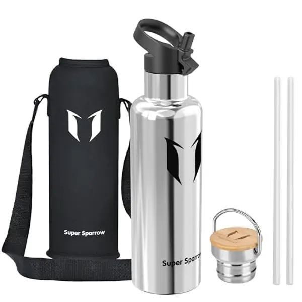 Super Sparrow Borraccia Termica 1L - Bottiglia Termica Senza Perdite - Senza BPA Borracce Bambini - Per Scuola, Sport, Campeggio, Palestra, Ciclismo - Con 2 Tappi — recensione