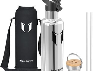 Super Sparrow Borraccia Termica 1L - Bottiglia Termica Senza Perdite - Senza BPA Borracce Bambini - Per Scuola, Sport, Campeggio, Palestra, Ciclismo - Con 2 Tappi