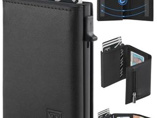 TEEHON Portafoglio Uomo Slim, Portacarte in Pelle con Protezione RFID, Porta Carte di Credito Uomo Piccolo, Porta Tessere con Portamonete e Scomparti Banconote - Confezione Regalo - NERO