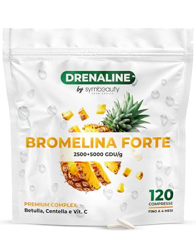 Symbeauty Bromelina Forte 120 Cpr (4 mesi) Drenaline 2500+5000 GDU | Betulla, Centella, Vitamina C | Vegano - Made in Italy (Drenaline 120 compresse) — recensione