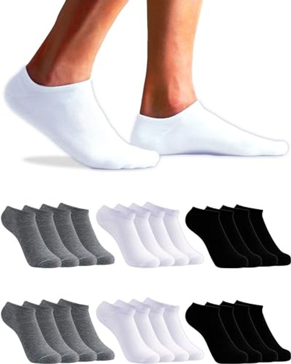 topline Calzini Uomo, Donna Corti - Cotone - Traspiranti (40-46, Nero, Grigio e Bianco (12 Paia))