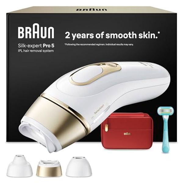 Braun Silk·Expert Pro 5, Epilatore Luce Pulsata Smart, Epilazione Laser Peli Donna a Casa, Riduzione Permanente dei Peli, con 3 Testine, Custodia e Rasoio Gillette Venus, Pl5321
